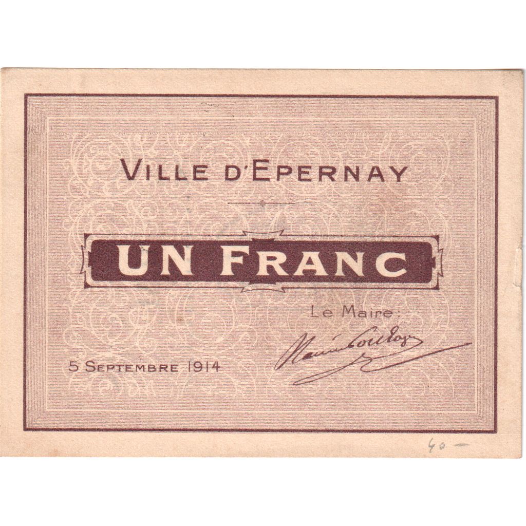 Frankreich, Epernay, 1 Franc, 1914-09-05, Bon Municipal., VZ, Pirot:51-16