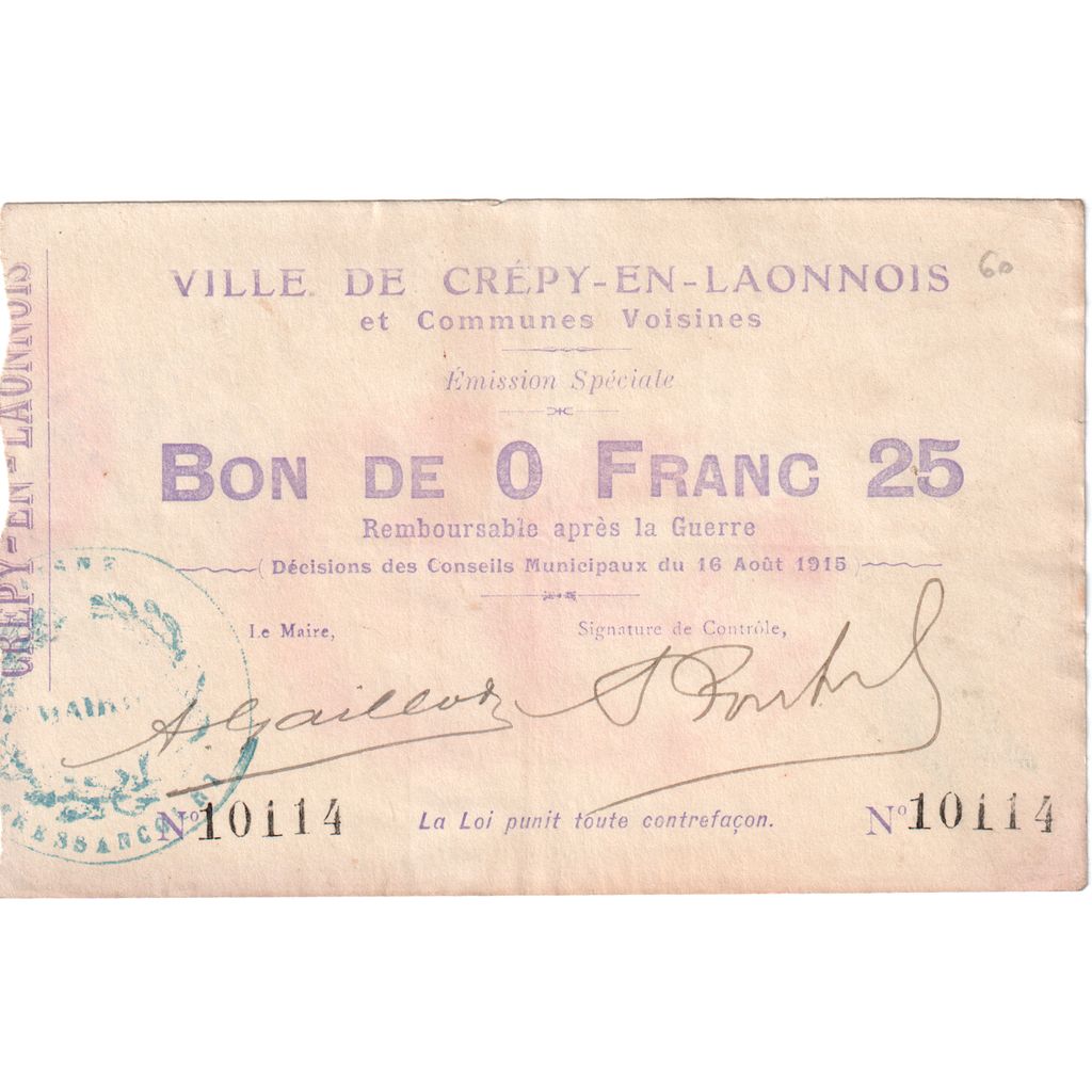Francia, 25 Centimes, 1915-08-16, 10114, MBC, Pirot:02-531