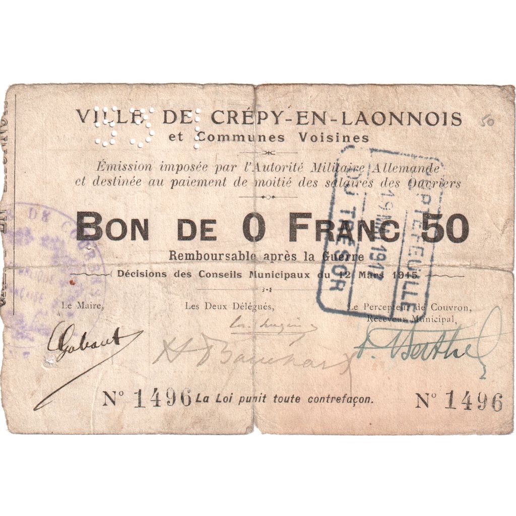 Frankreich, 50 Centimes, 1915-03-12, 1496, SGE+, Pirot:02-531