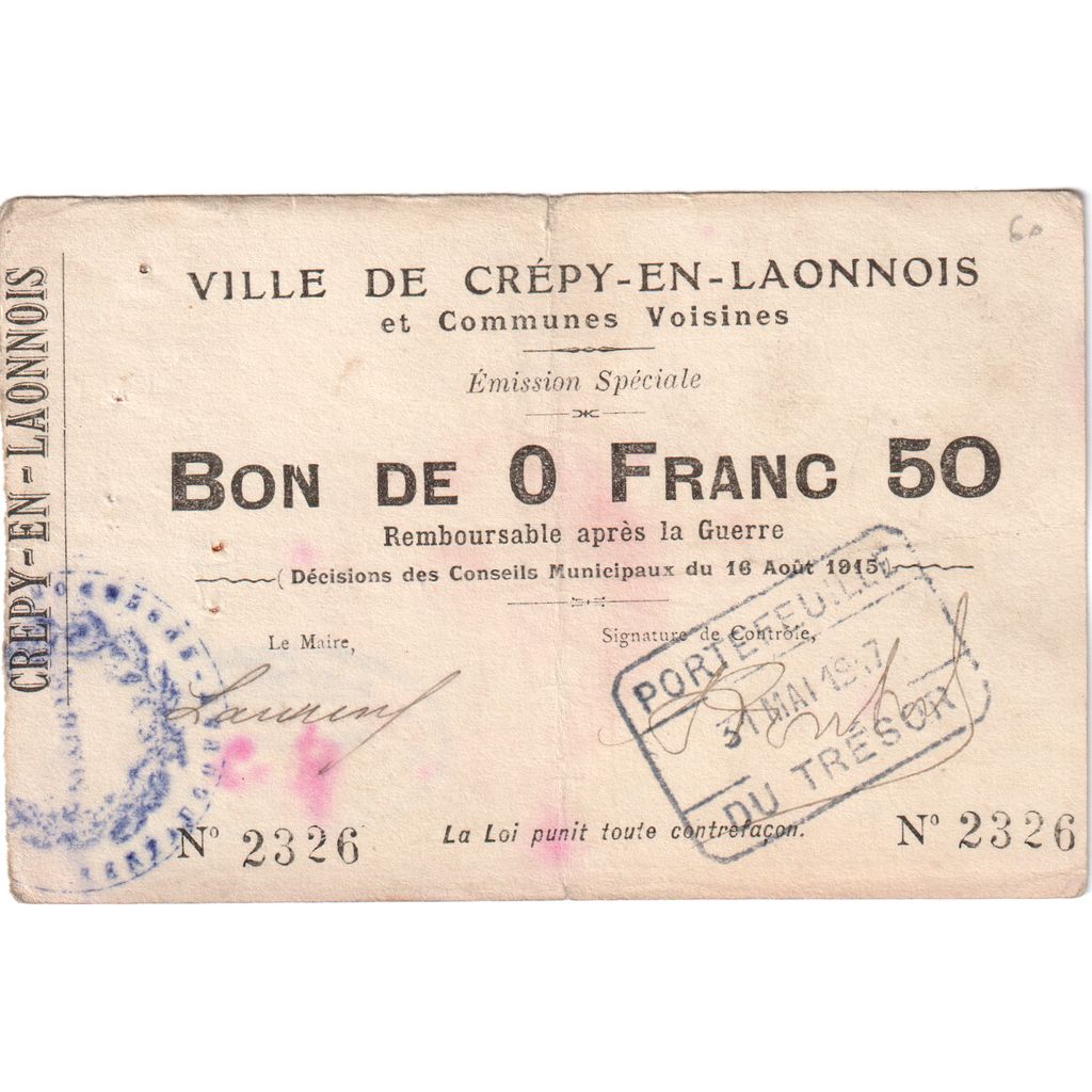 Francia, 50 Centimes, 1915-08-16, 4738, BC+, Pirot:02-531
