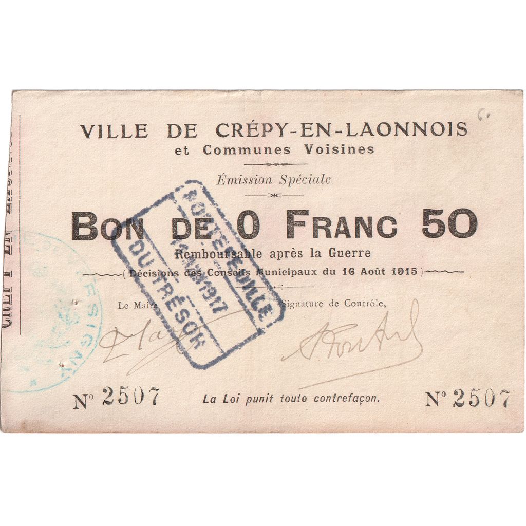 Francia, 50 Centimes, 1915-08-16, 4738, BC+, Pirot:02-531
