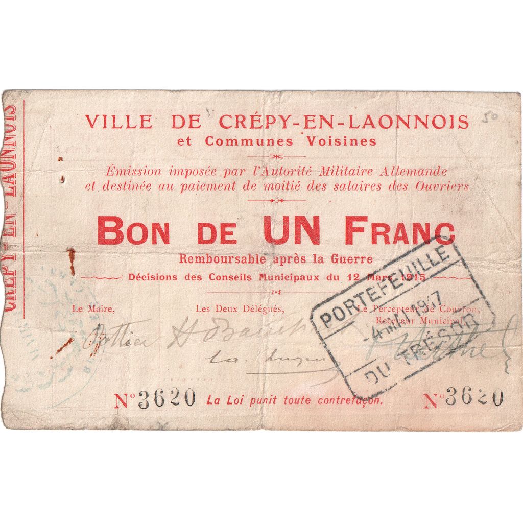 Frankreich, 1 Franc, 1915-03-12, 3620, SGE+, Pirot:02-531