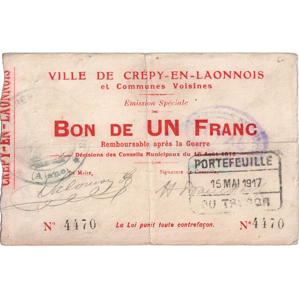 Frankreich, 1 Franc, 1915-03-12, 3620, SGE+, Pirot:02-531