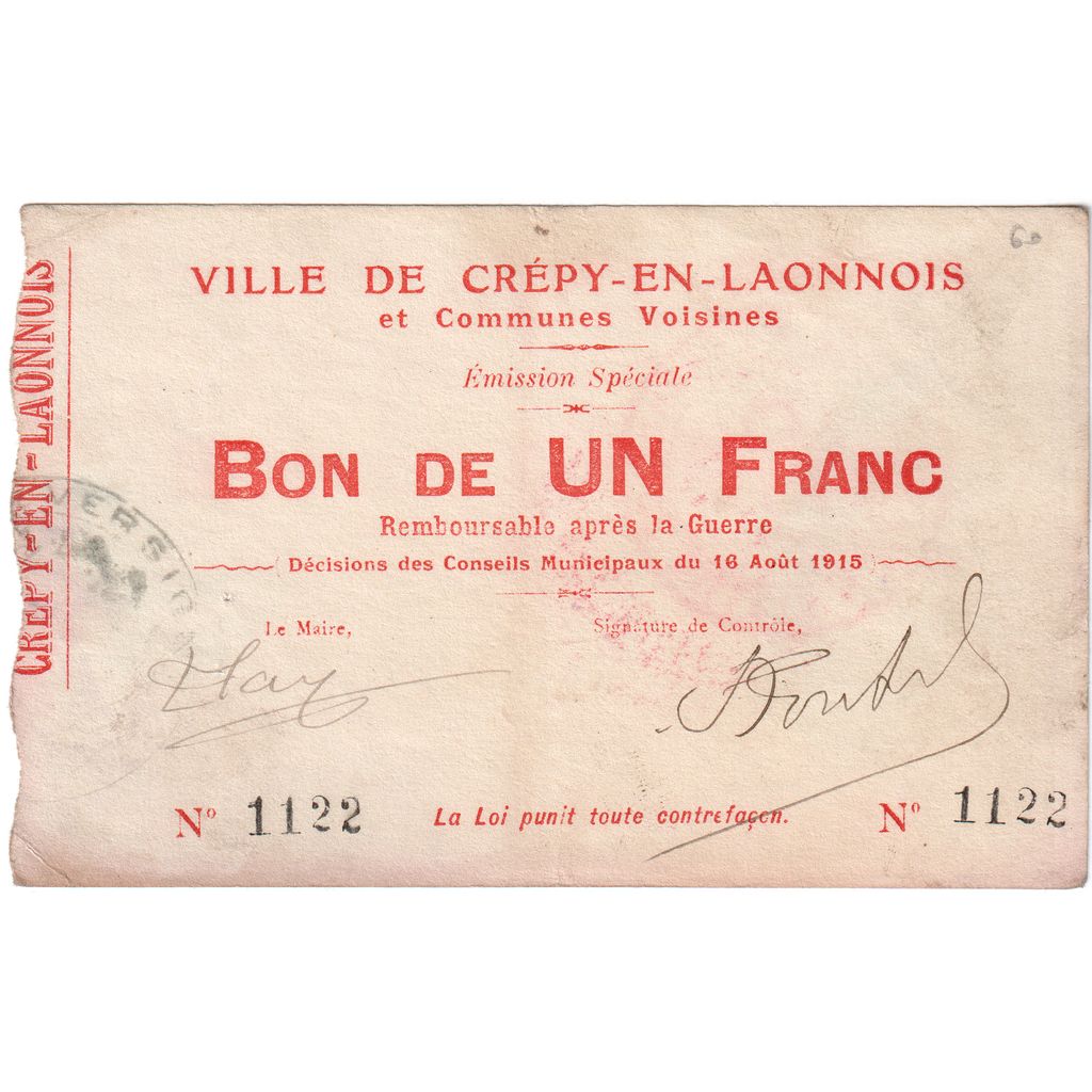 Francia, 1 Franc, 1915-03-12, 3620, RC+, Pirot:02-531