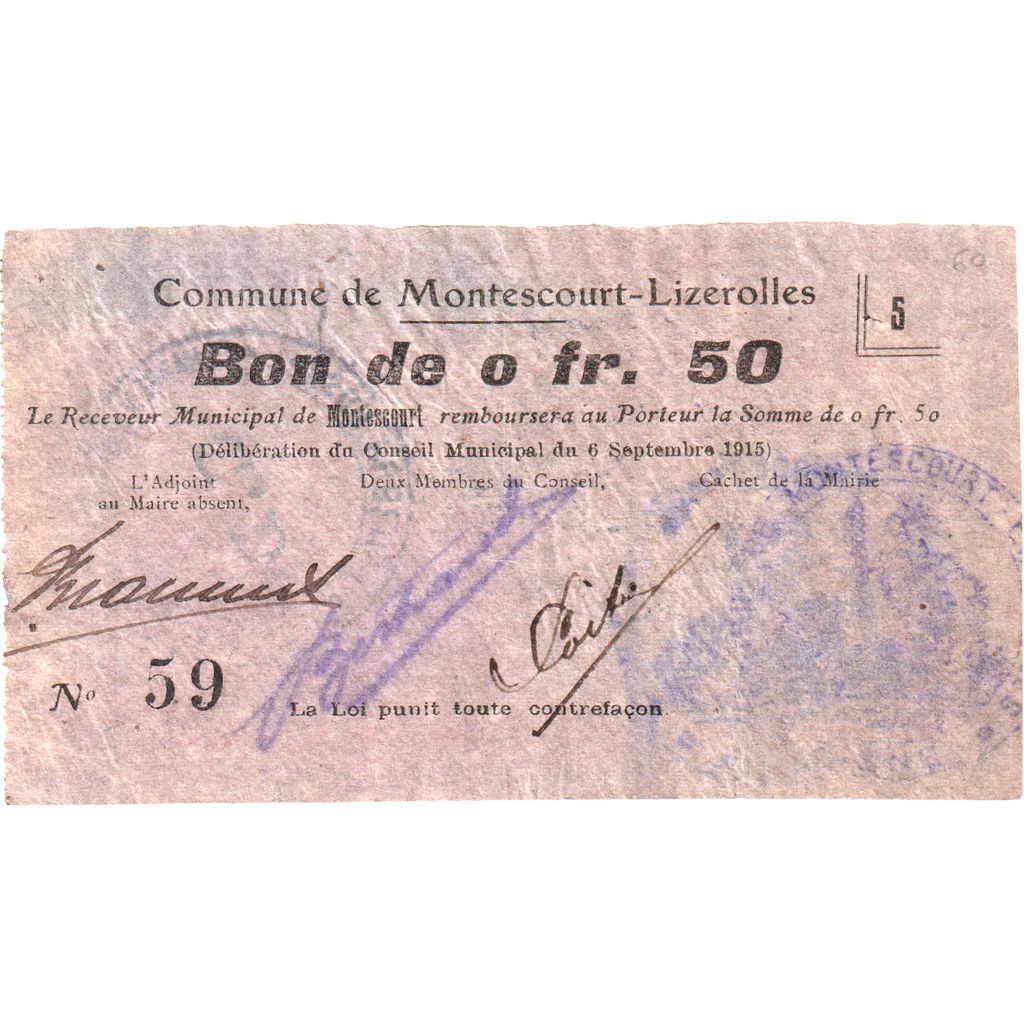 Francia, 50 Centimes, 1915-09-06, 59, BC+, Pirot:02-531