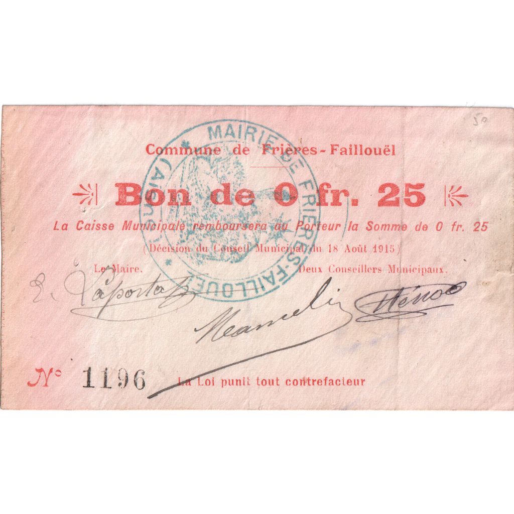 Frankreich, 25 Centimes, 1915-08-18, 1196, S, Pirot:02-531