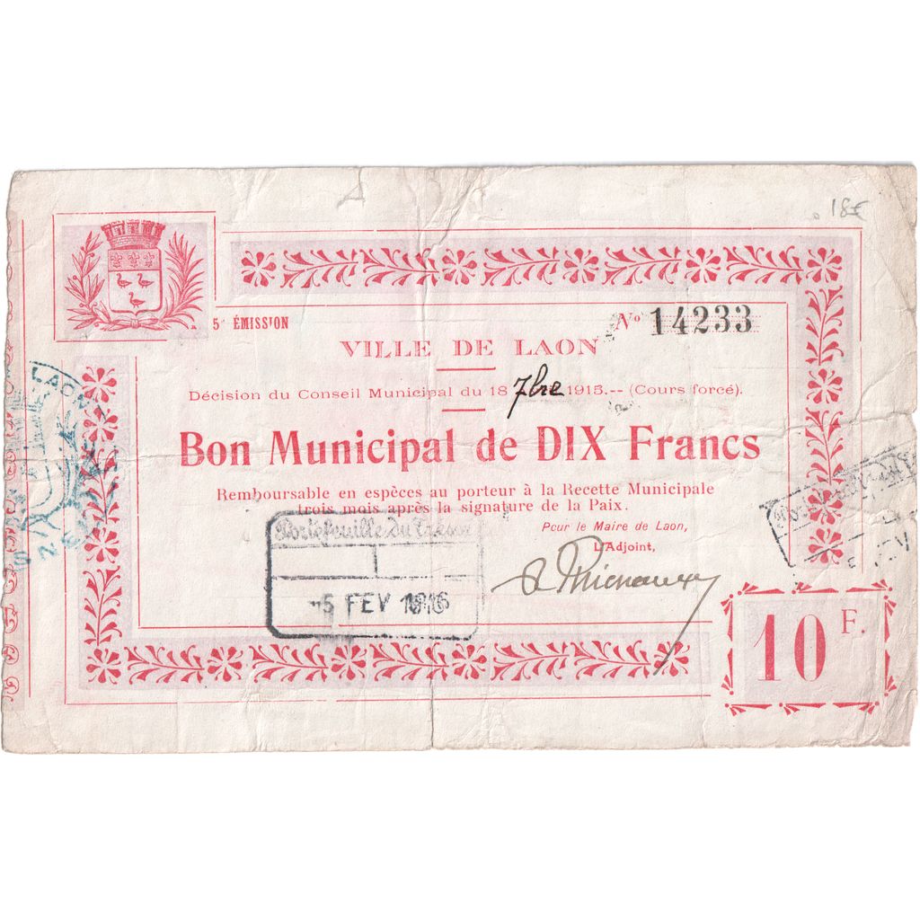 Frankreich, 10 Francs, 1916-02-05, 14233, S, Pirot:02-1309