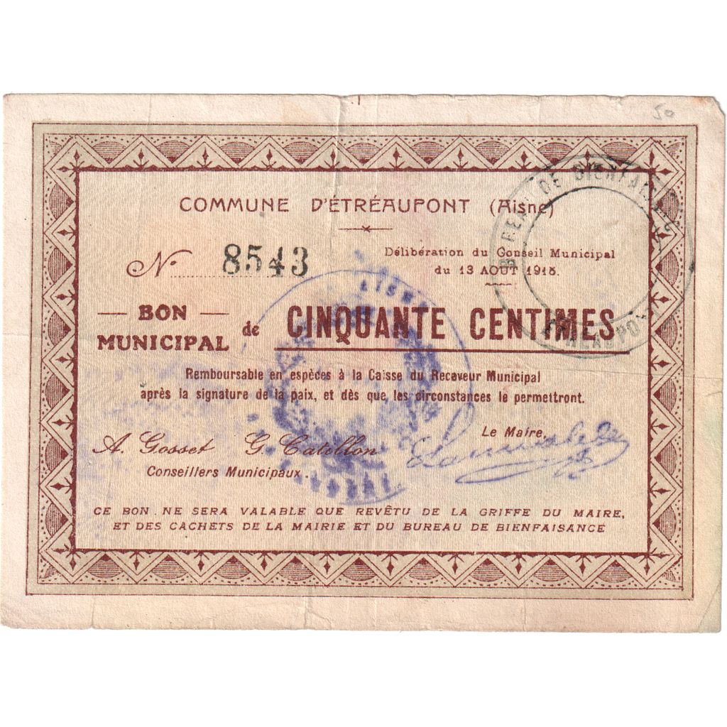Frankreich, 50 Centimes, 1915-08-13, 8543, S, Pirot:02-1309
