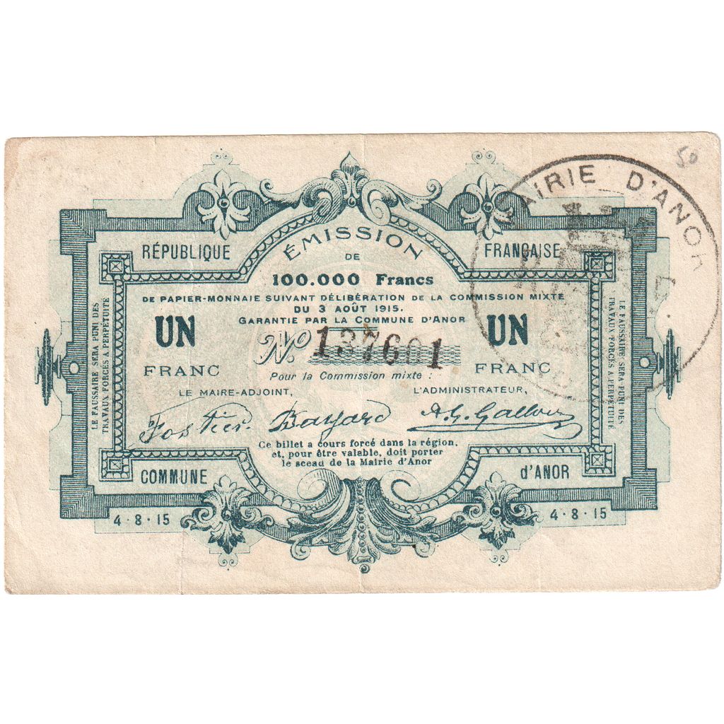 Frankrijk, Anor, 1 Franc, 1915, TTB, Pirot:59-86