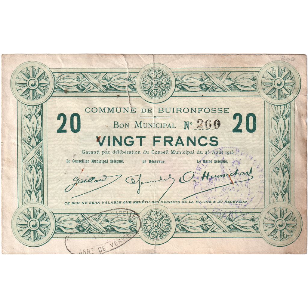 France, 20 Francs, 1915-08-25, 260, TB, Pirot:02-1309