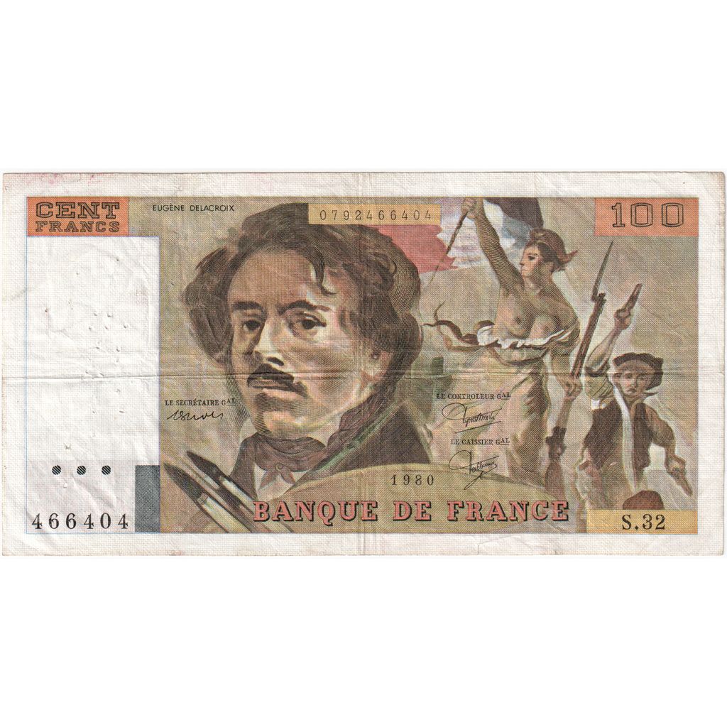 Frankreich, 100 Francs, Delacroix, 1980, S32, SGE+
