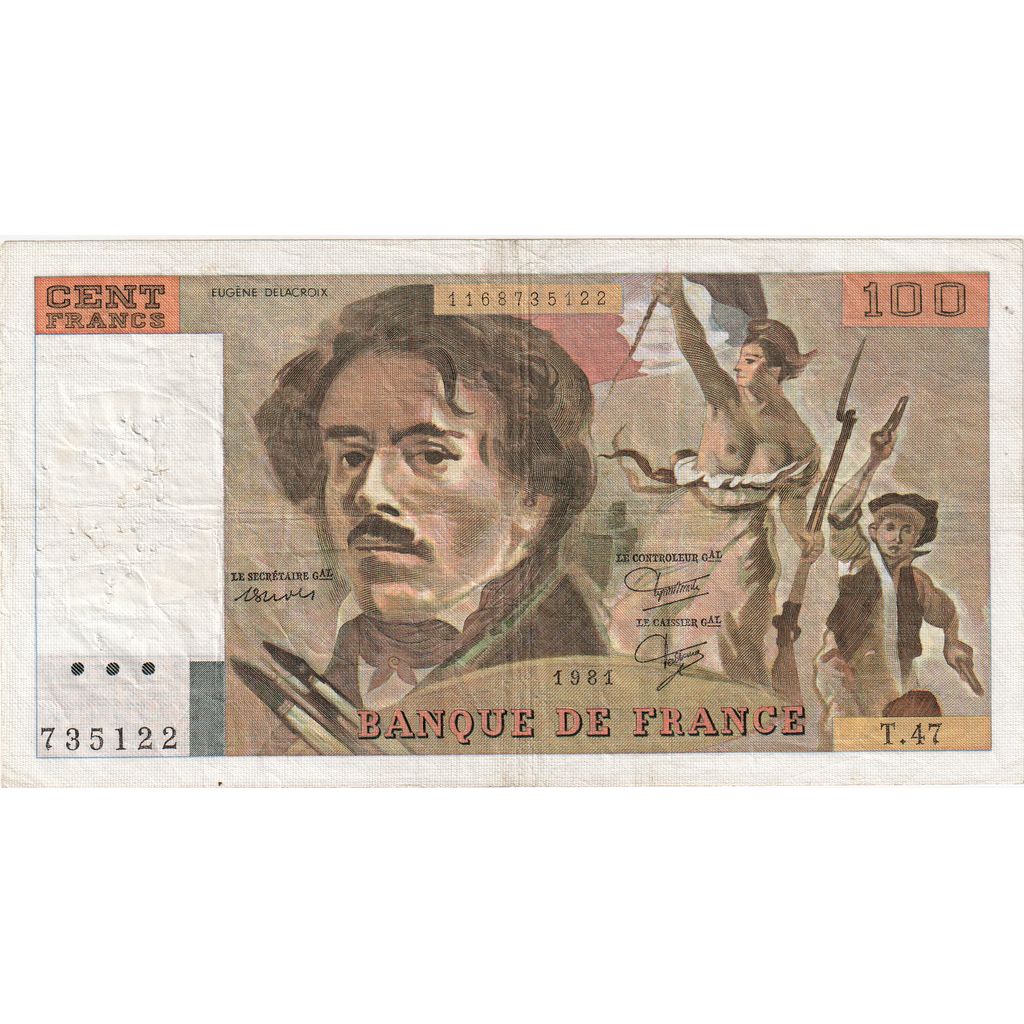 França, 100 Francs, Delacroix, 1981, T47, F(12-15)