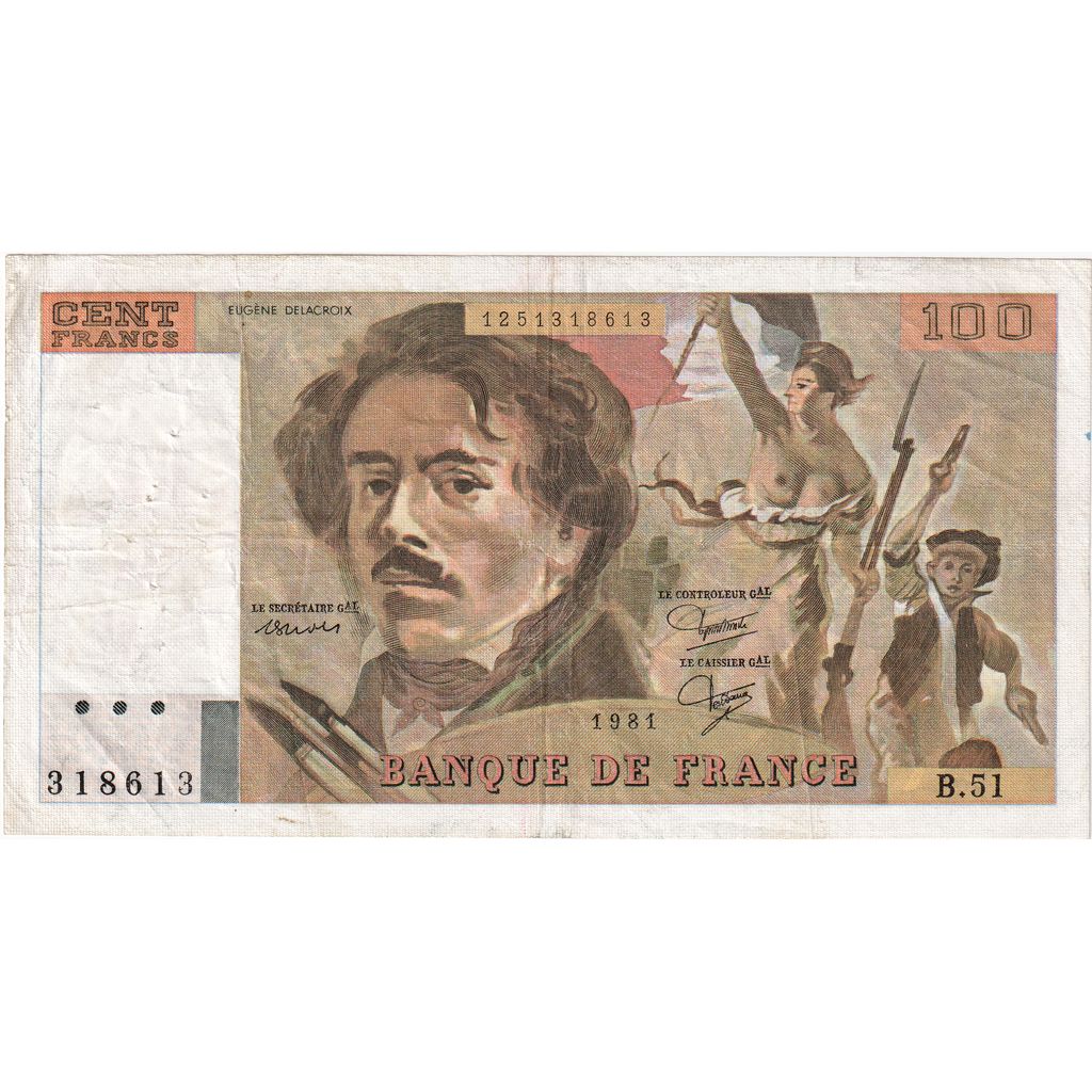 Francja, 100 Francs, Delacroix, 1981, B51, F(12-15)