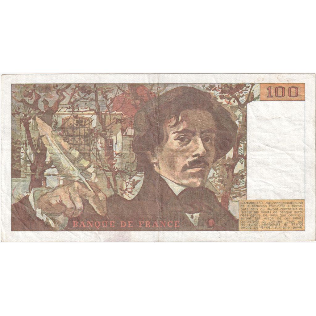 France, 100 Francs, Delacroix, 1986, N114, VF(20-25)