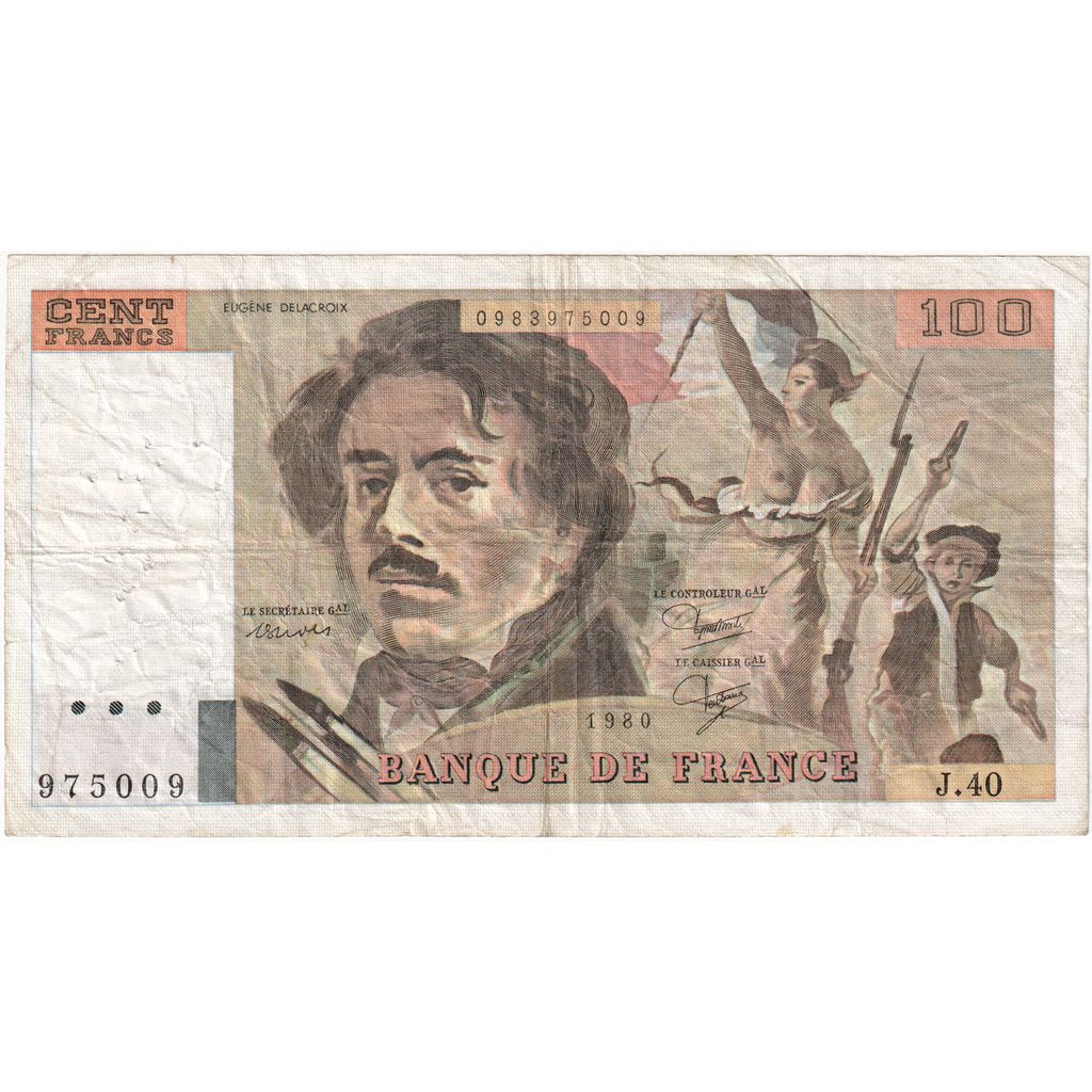 France, 100 Francs, Delacroix, 1980, J40, F(12-15)