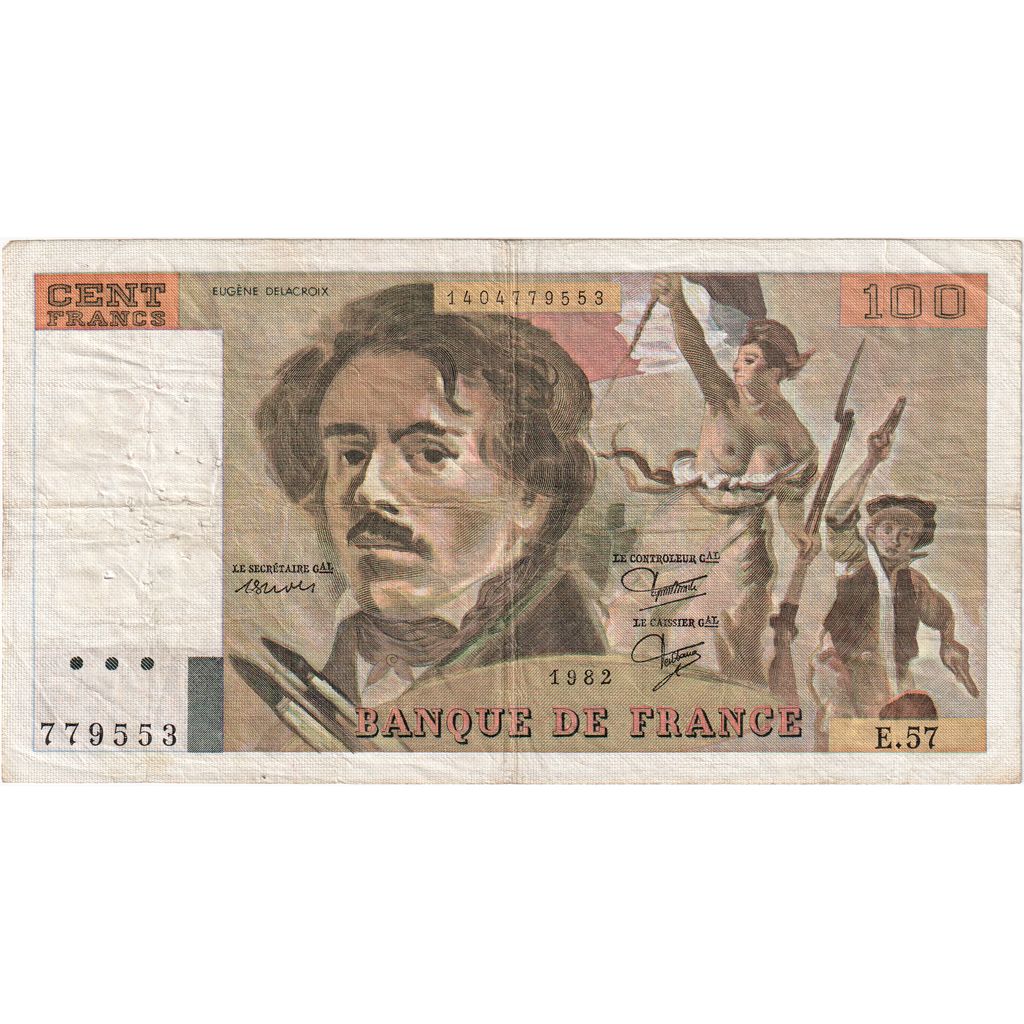 France, 100 Francs, Delacroix, 1982, E57, B+