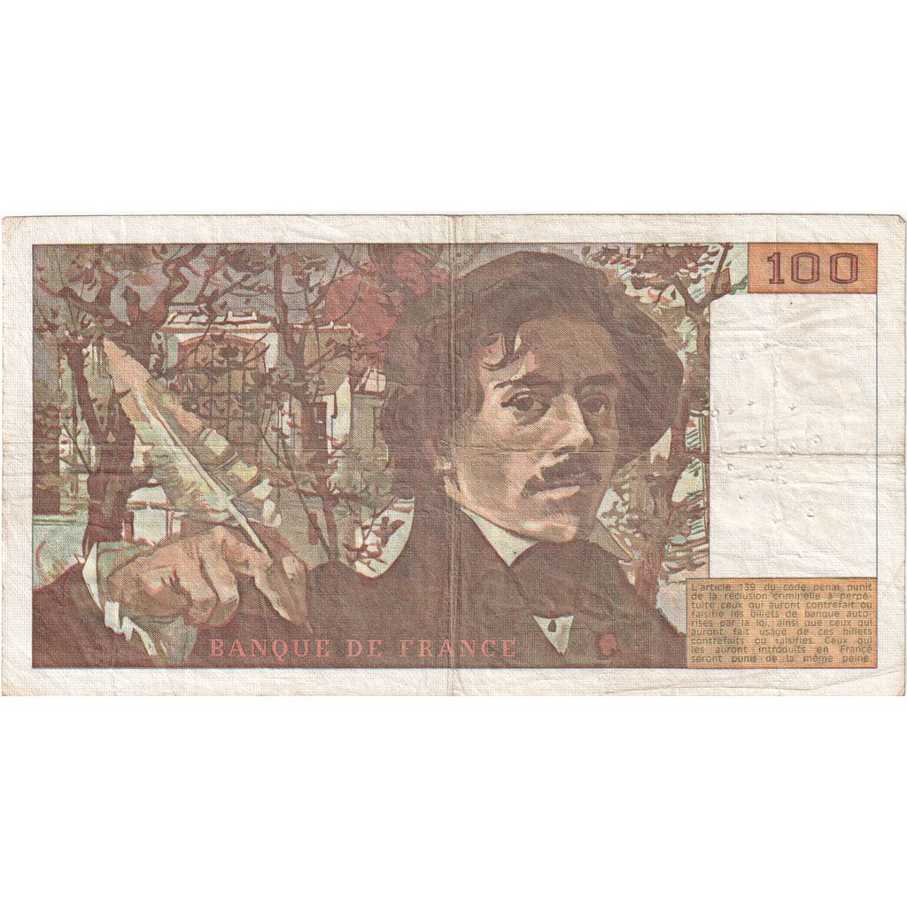 France, 100 Francs, Delacroix, 1982, E57, B+
