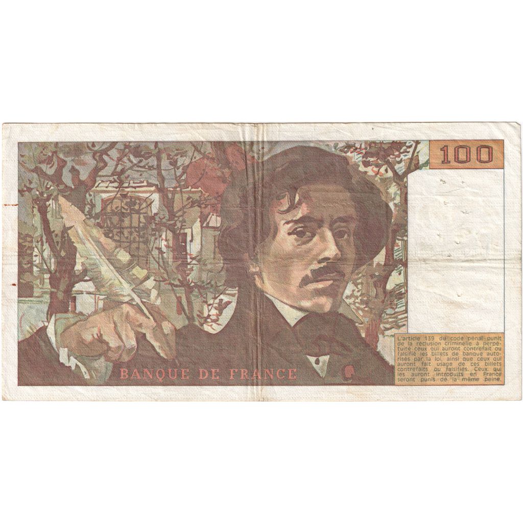 France, 100 Francs, Delacroix, 1983, O66, B+