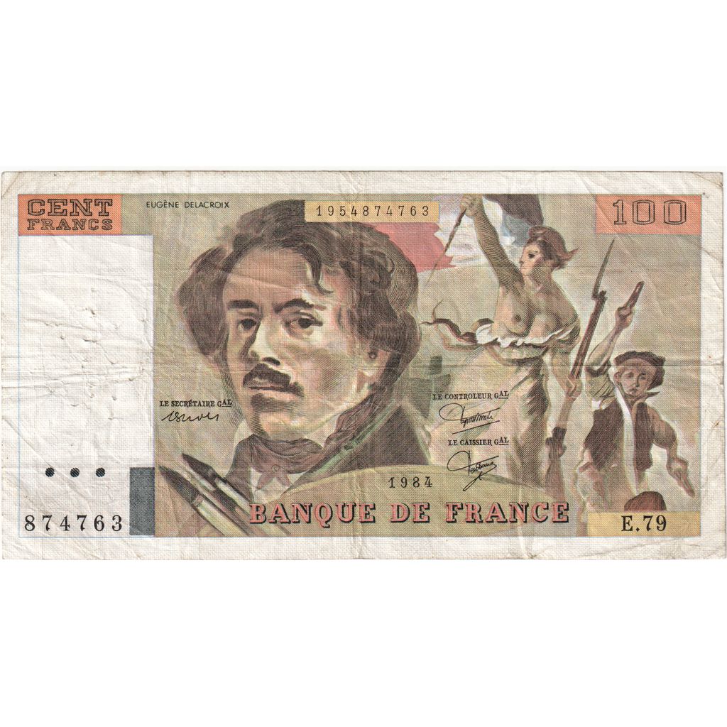 France, 100 Francs, Delacroix, 1984, E79, B+