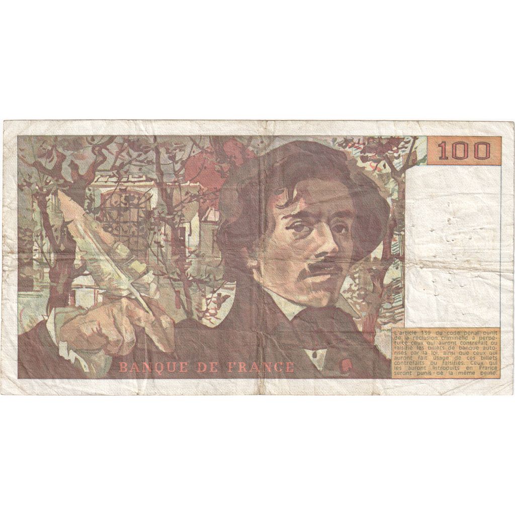 France, 100 Francs, Delacroix, 1984, E79, B+