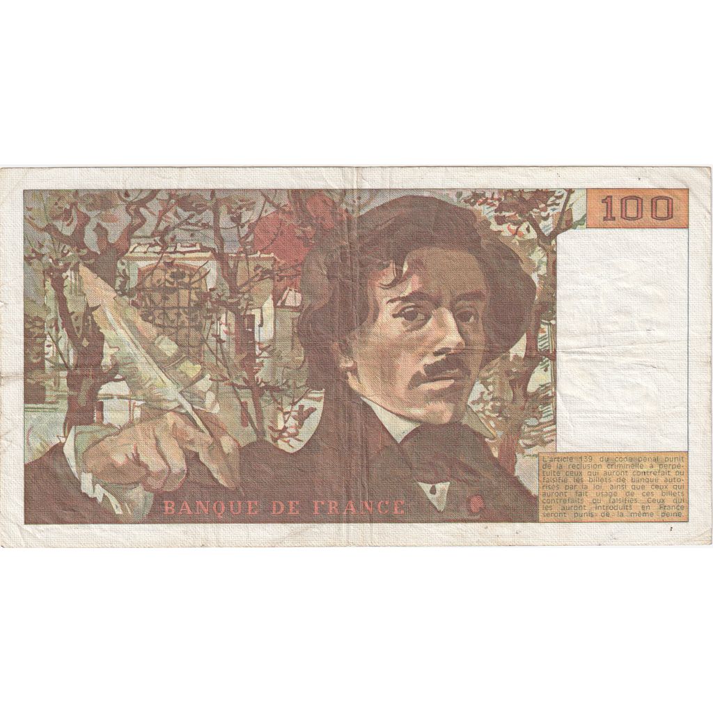 Francja, 100 Francs, Delacroix, 1984, X78, VF(20-25)