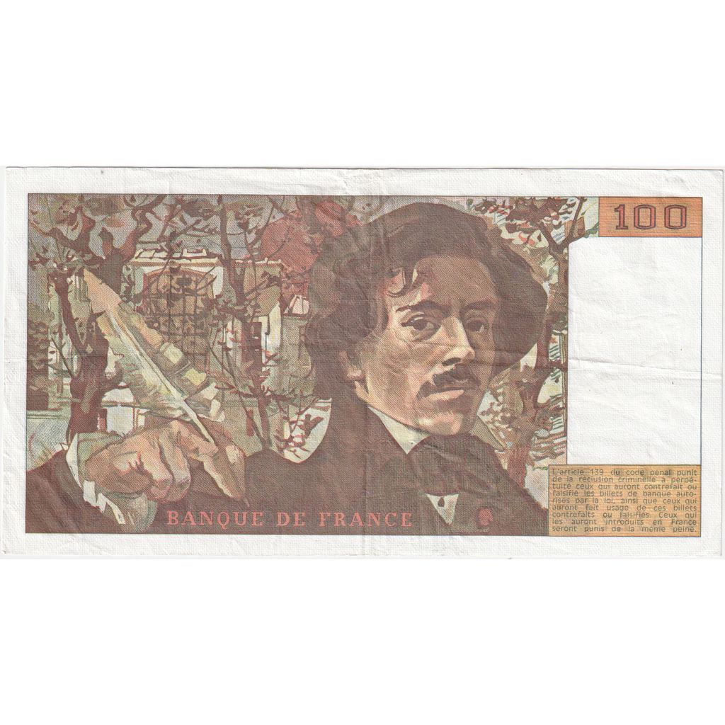 France, 100 Francs, Delacroix, 1984, S85, VF(30-35)
