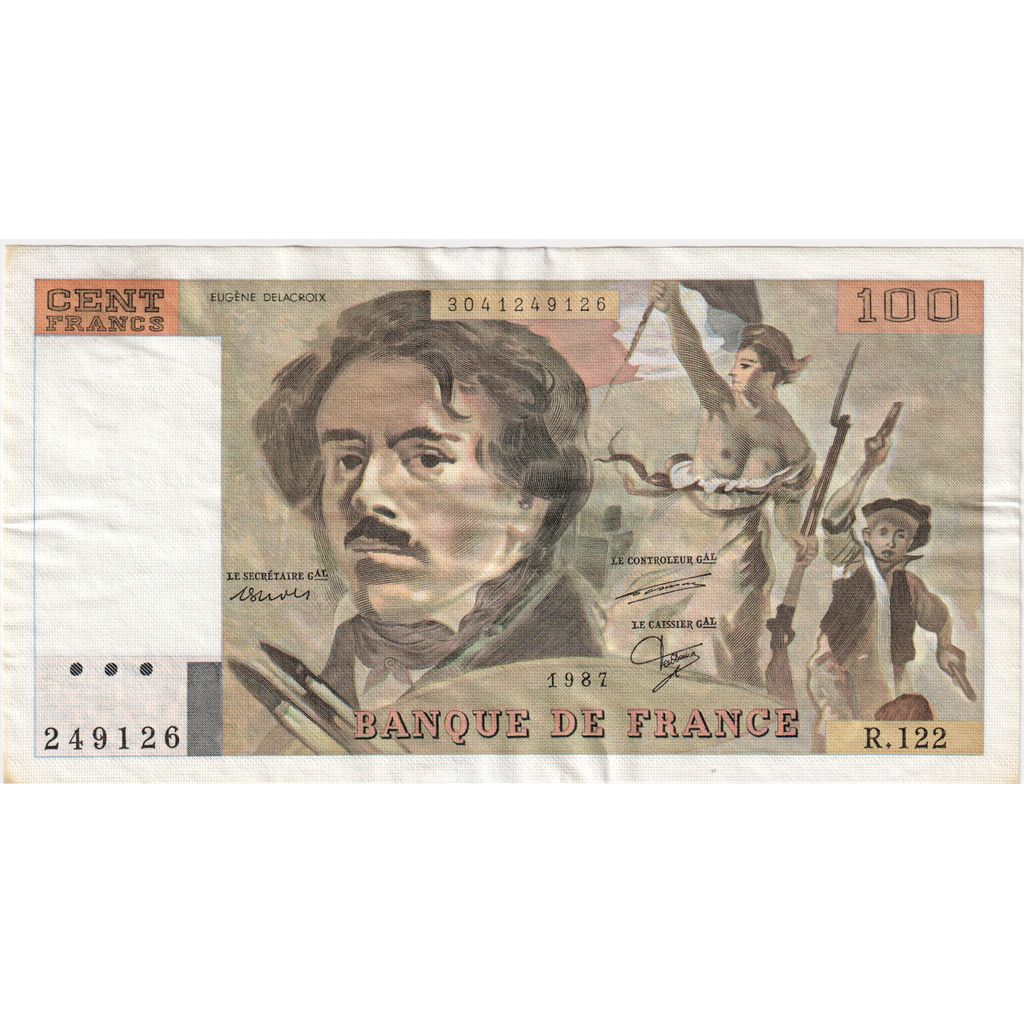 France, 100 Francs, Delacroix, 1987, R122, VF(20-25)