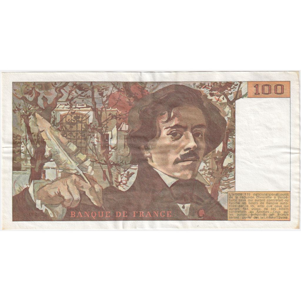 France, 100 Francs, Delacroix, 1987, R122, VF(20-25)