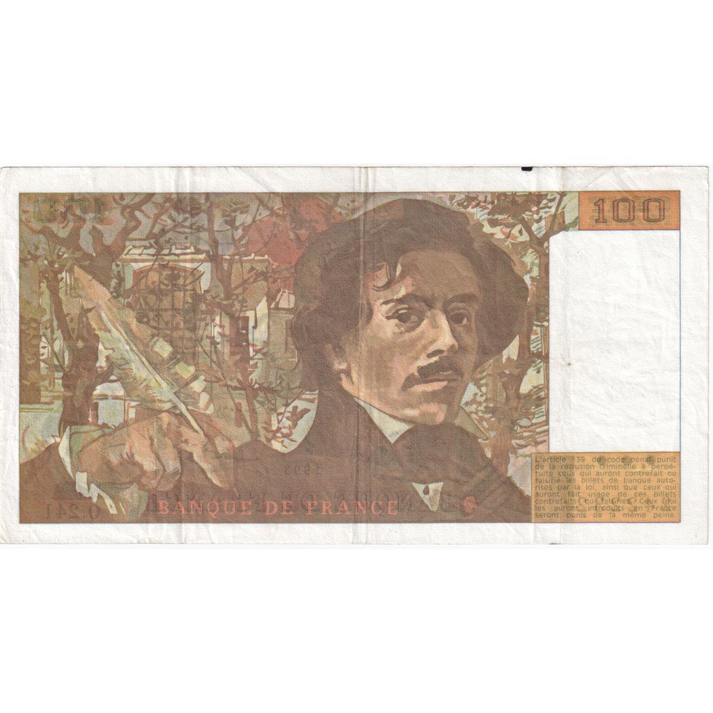 France, 100 Francs, Delacroix, 1993, O241, B+
