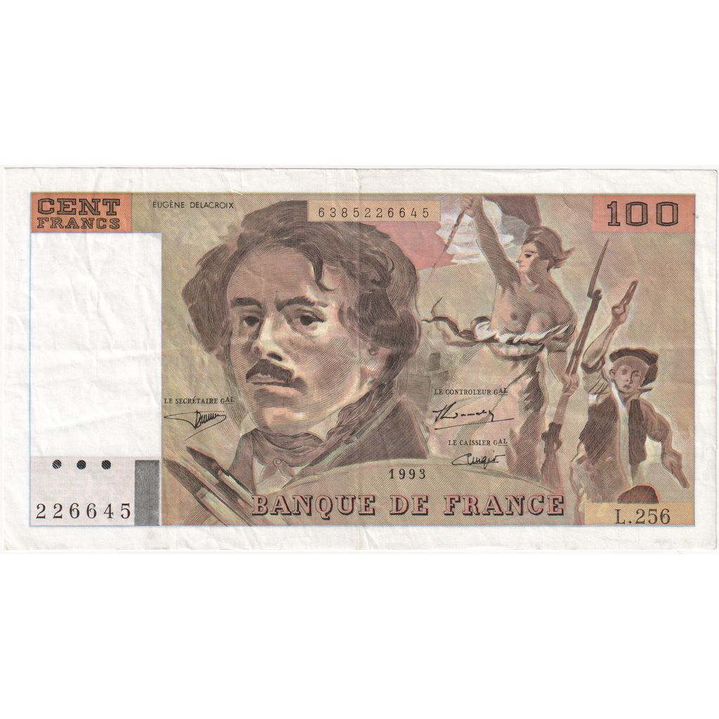 France, 100 Francs, Delacroix, 1993, L256, TB+