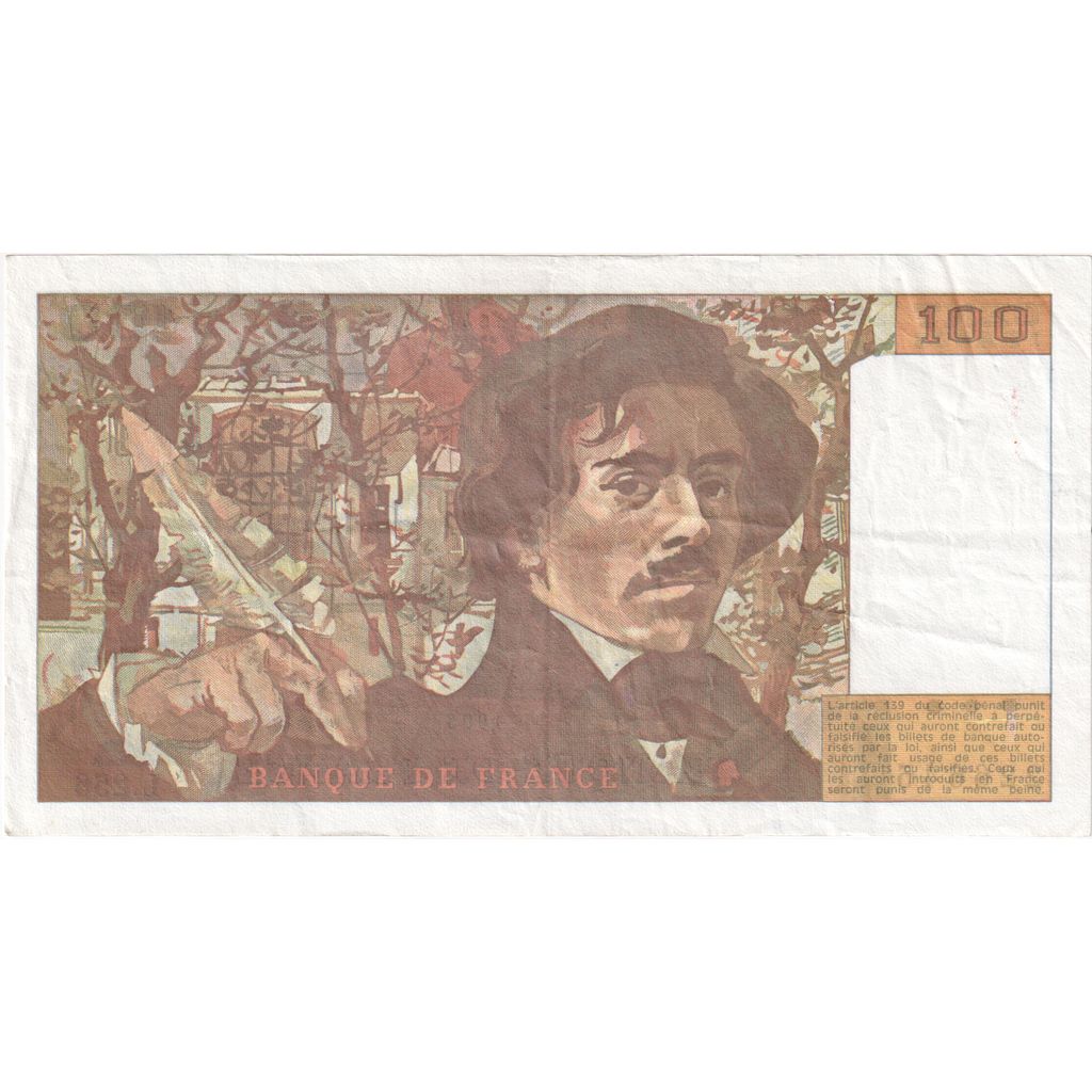 France, 100 Francs, Delacroix, 1993, L256, TB+