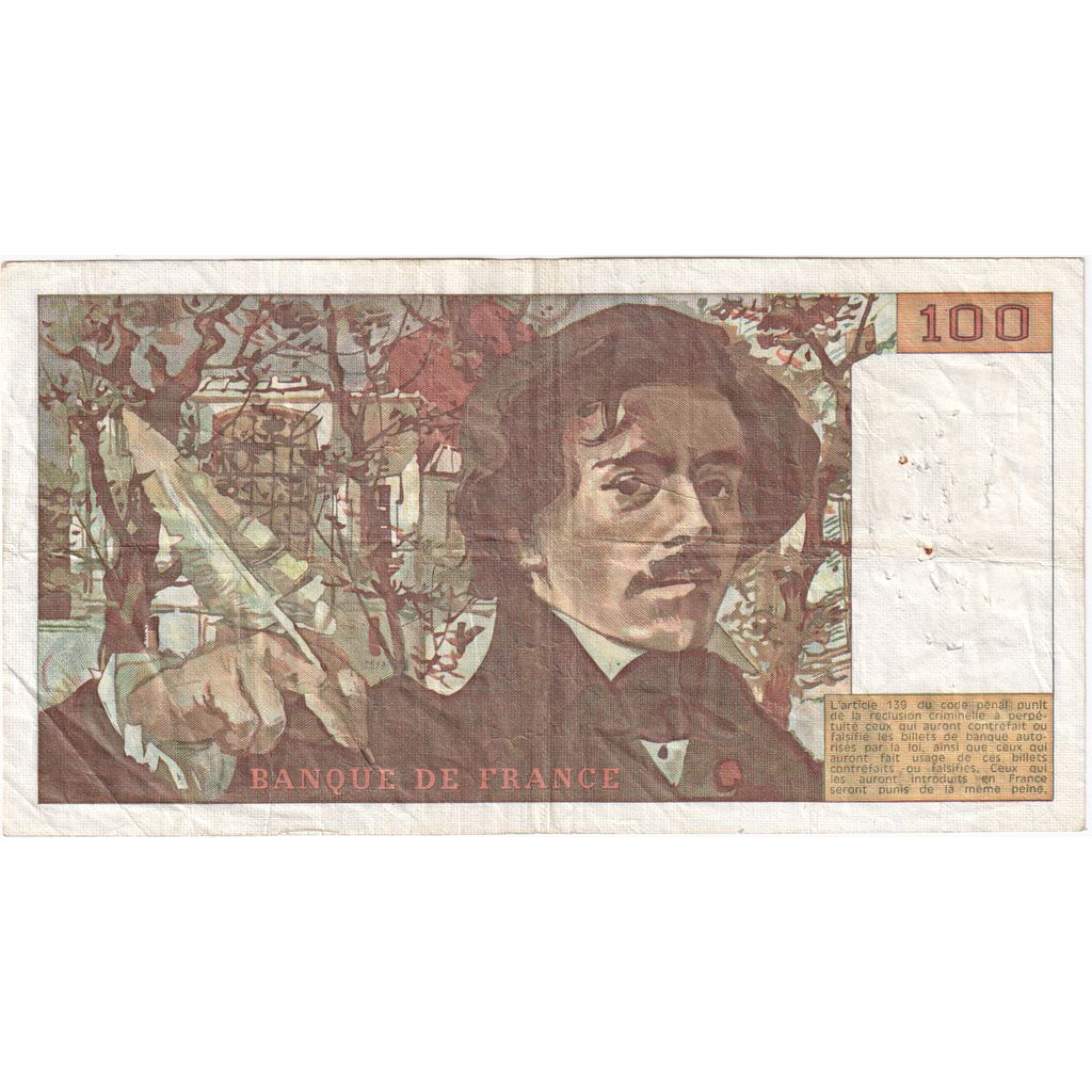 France, 100 Francs, Delacroix, 1980, F33, VG(8-10)