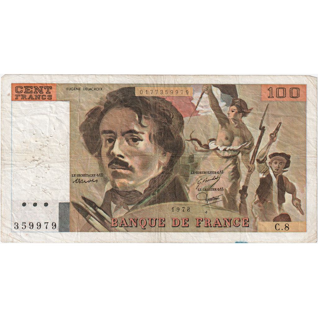 France, 100 Francs, Delacroix, 1978, C8, F(12-15)