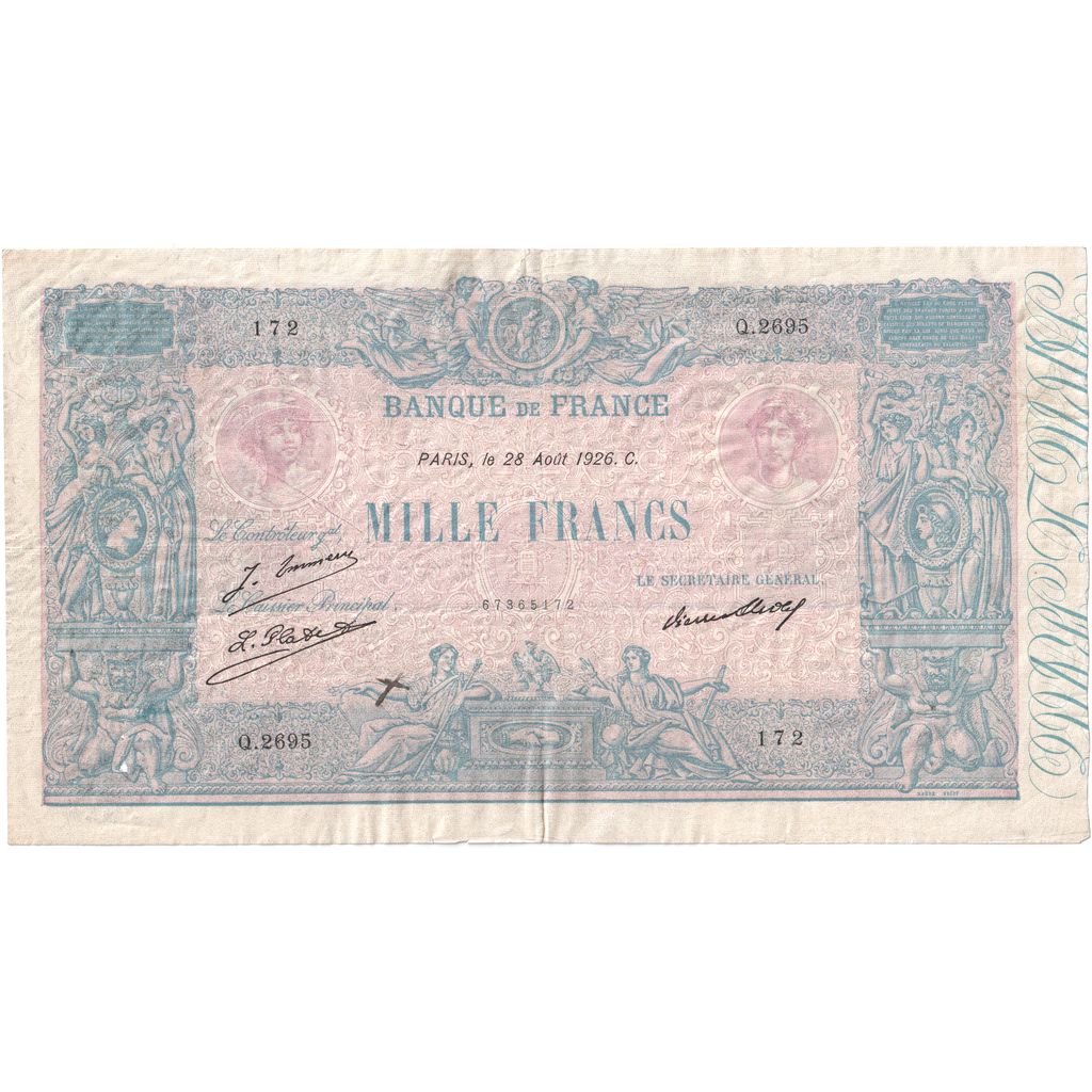 Frankreich, 1000 Francs, Bleu et Rose, 1926-08-28, Q.2695, SS