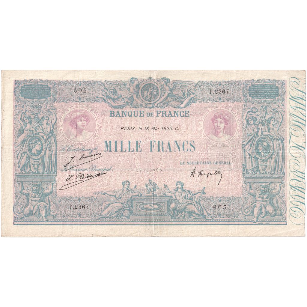Frankreich, 1000 Francs, Bleu et Rose, 1926-05-18, T.2367, SS