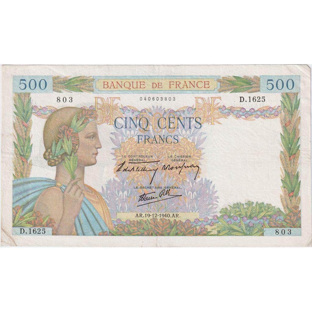 Frankreich, 500 Francs, La Paix, 1940-12-19, D.1625, SS