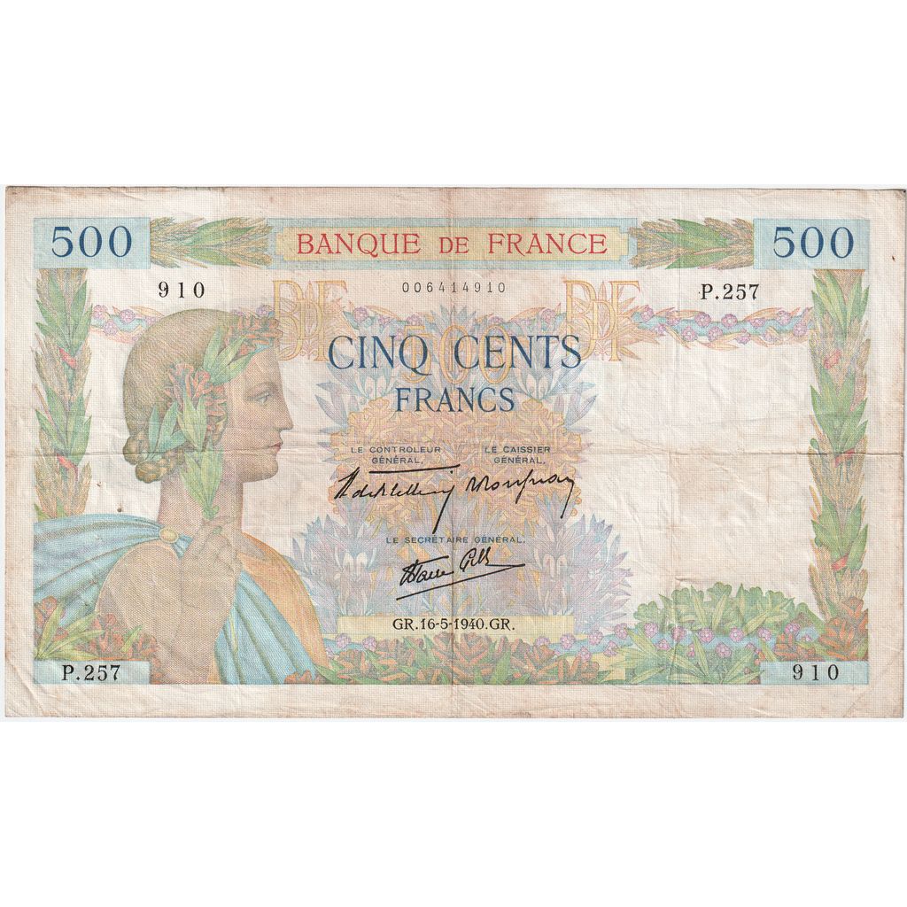 France, 500 Francs, La Paix, 1940-05-16, P.257, TB