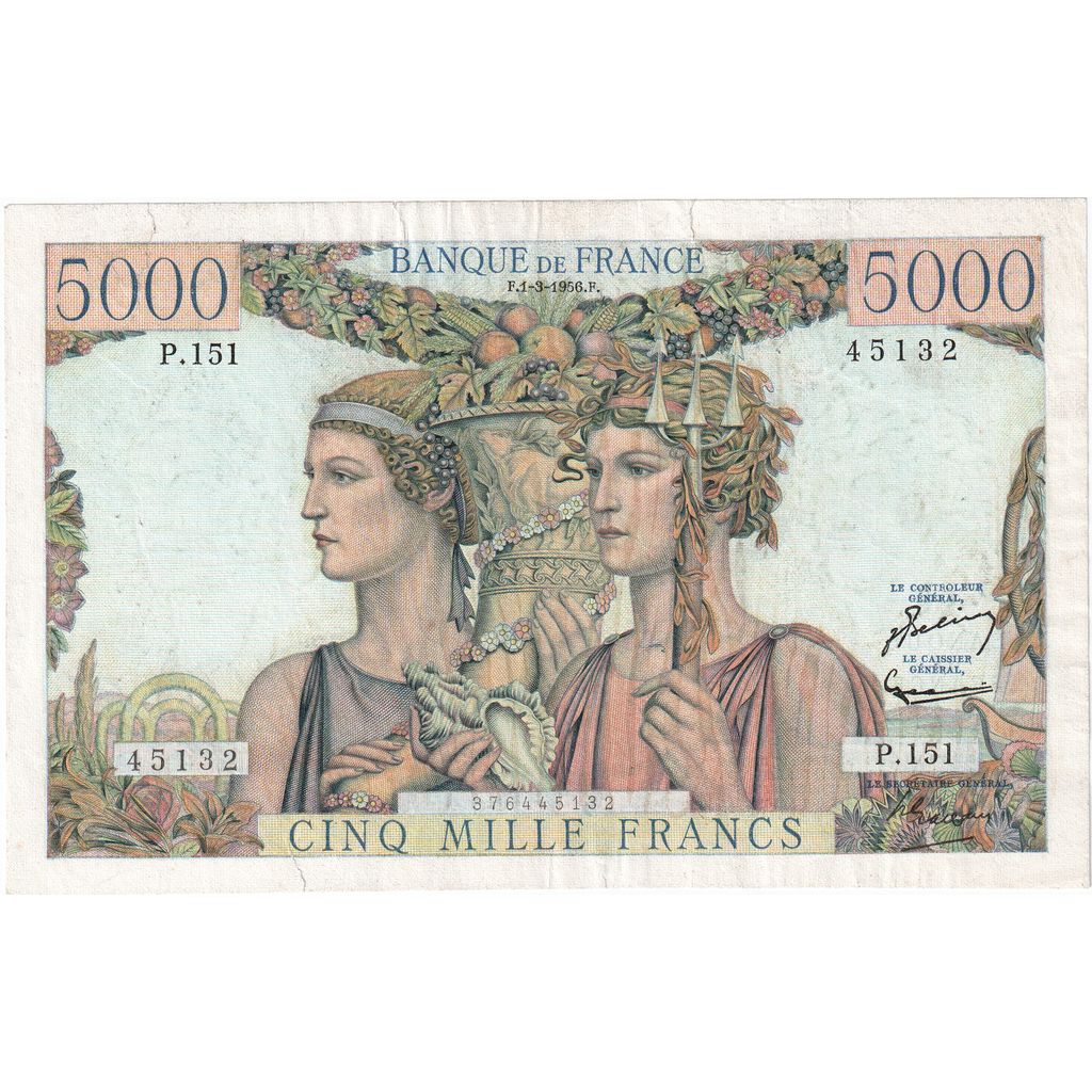 France, 5000 Francs, Terre et Mer, 1956-03-01, P.151, TTB