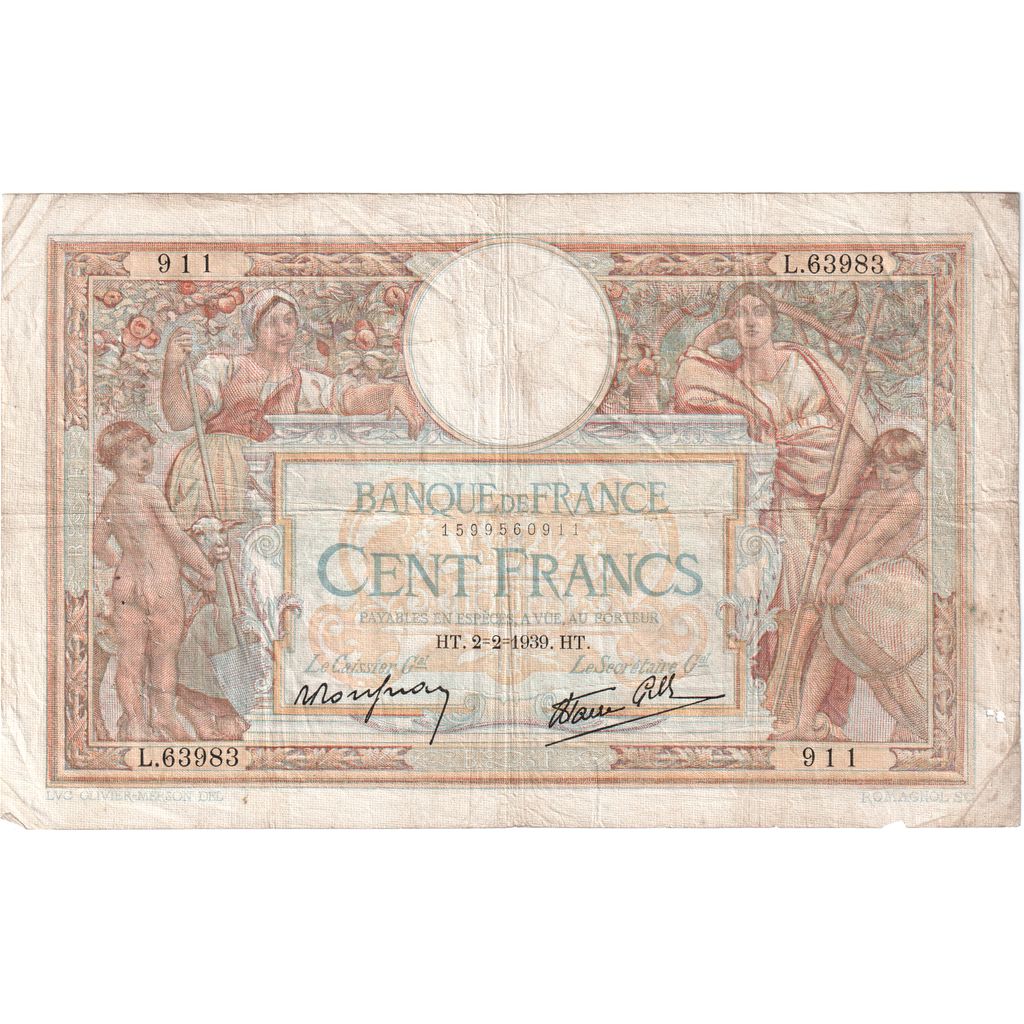 France, 100 Francs, Luc Olivier Merson, 1939-02-02, L.63983, TB+