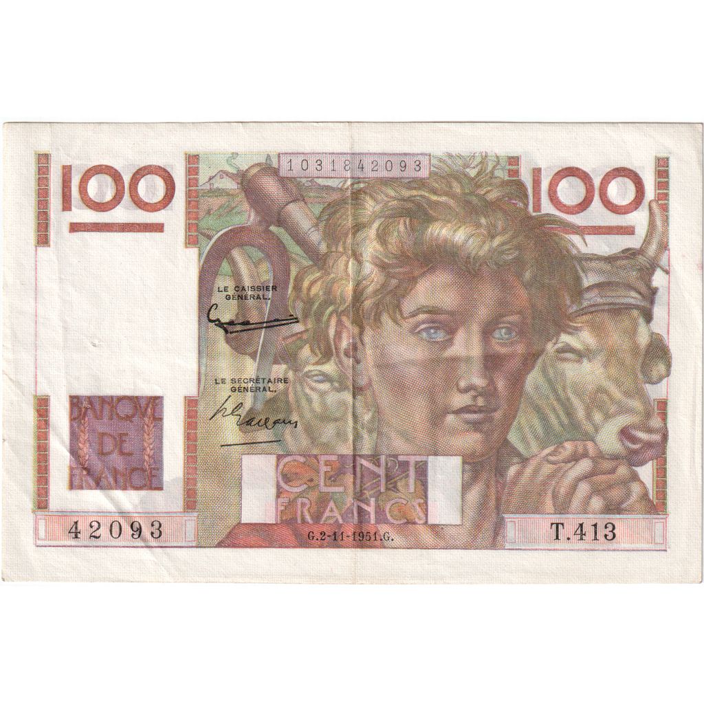 France, 100 Francs, Jeune Paysan, 1951-11-02, T.413, TTB+