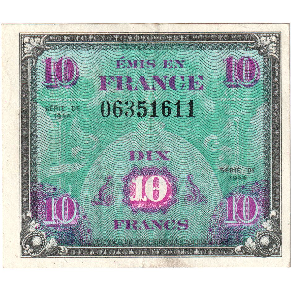 France, 10 Francs, Drapeau/France, SÉRIE 1944, TB+