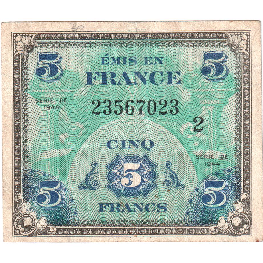 France, 5 Francs, Drapeau/France, SERIE DE 1944, SÉRIE 1944, TB+