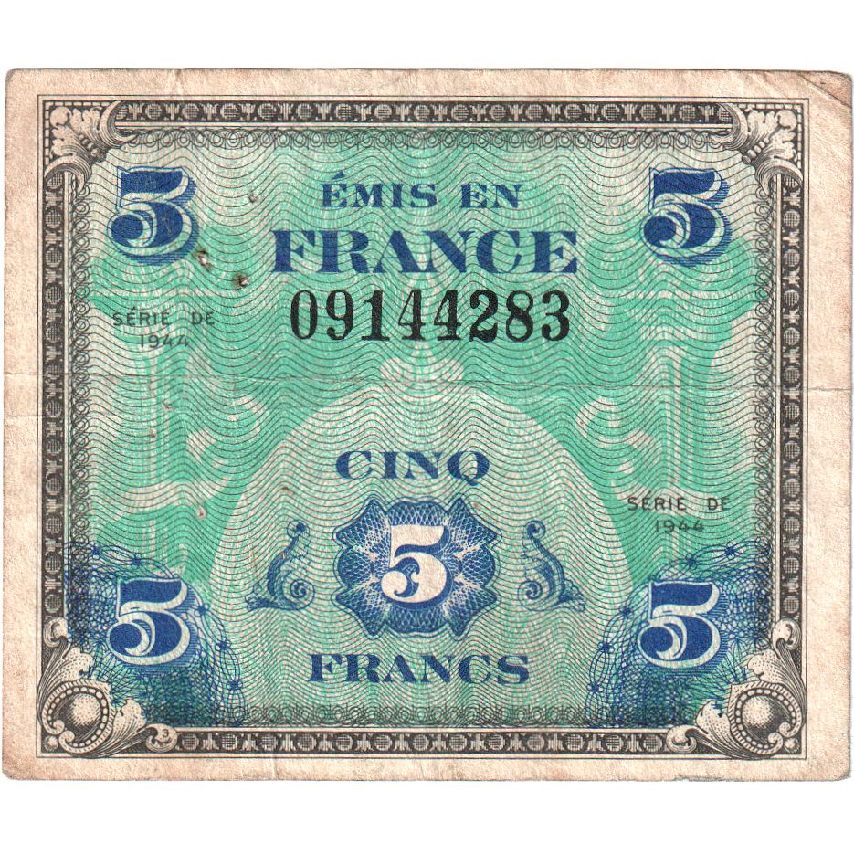 Frankreich, 5 Francs, Flag/France, SERIE DE 1944, SÉRIE 1944, S+