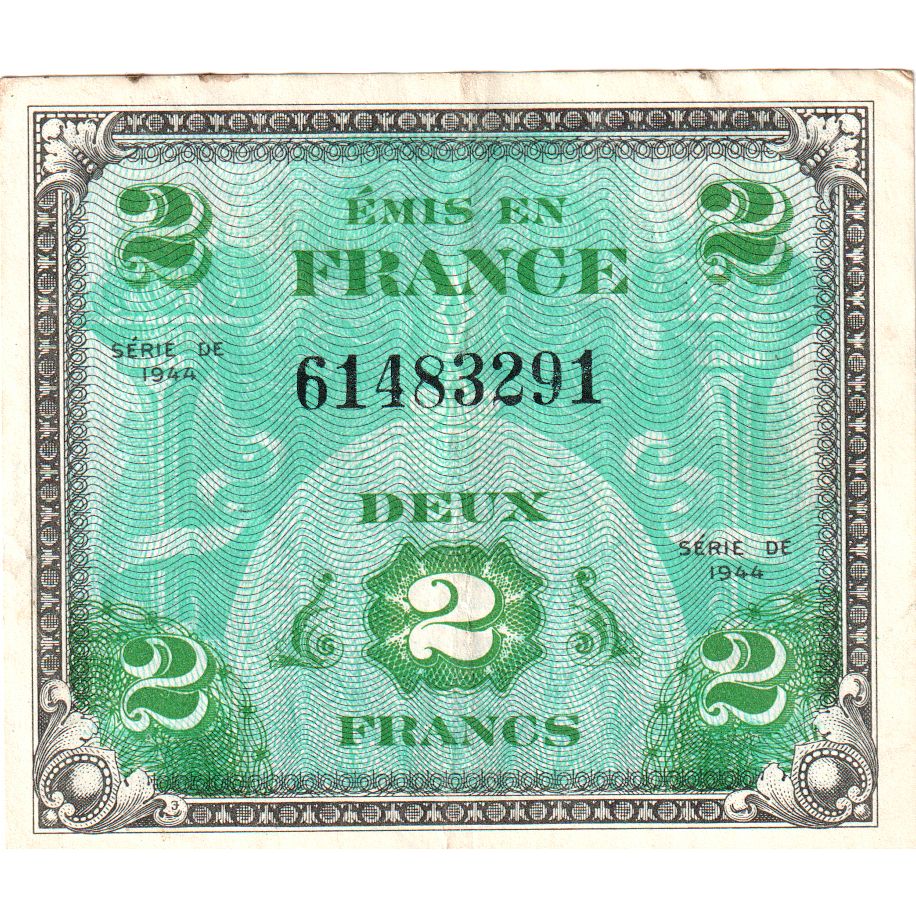France, 2 Francs, Drapeau/France, SÉRIE 1944, TB+