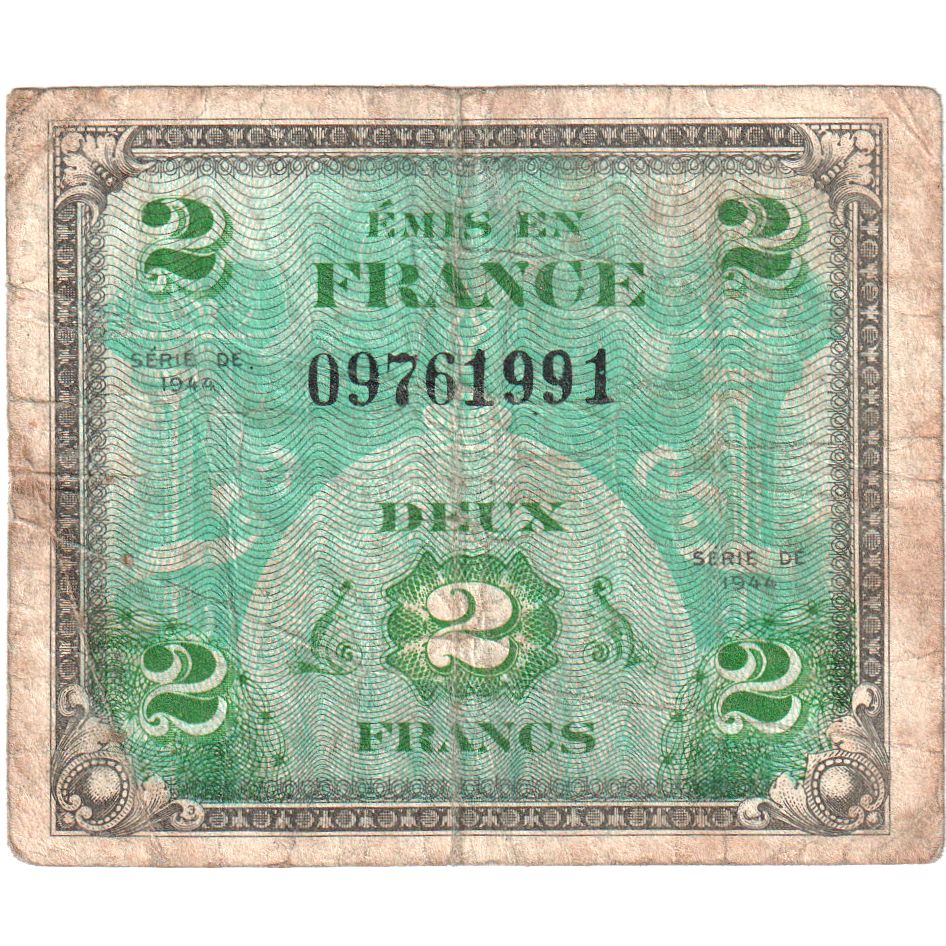 France, 2 Francs, Drapeau/France, SÉRIE 1944, B
