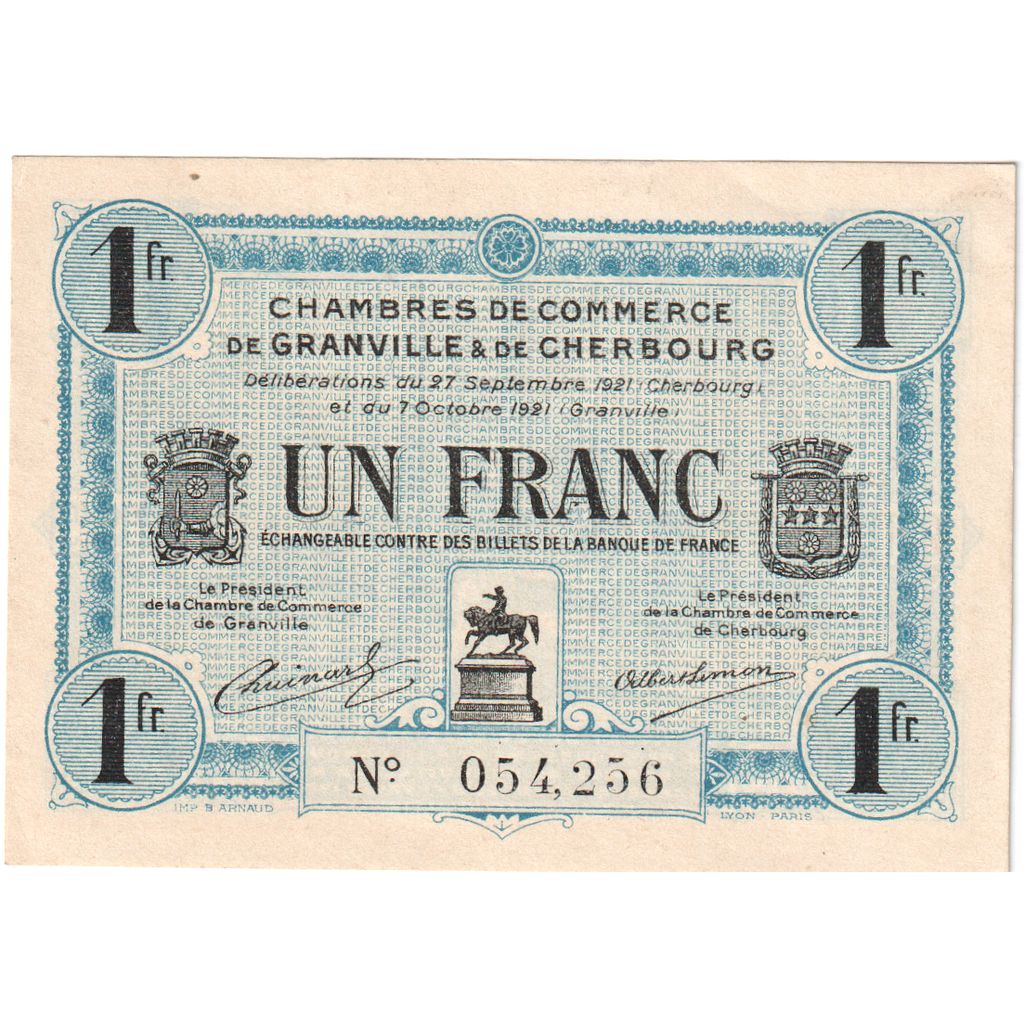 France, Granville et Cherbourg, 1 Franc, 1921-09-27, 054256, EF(40-45)