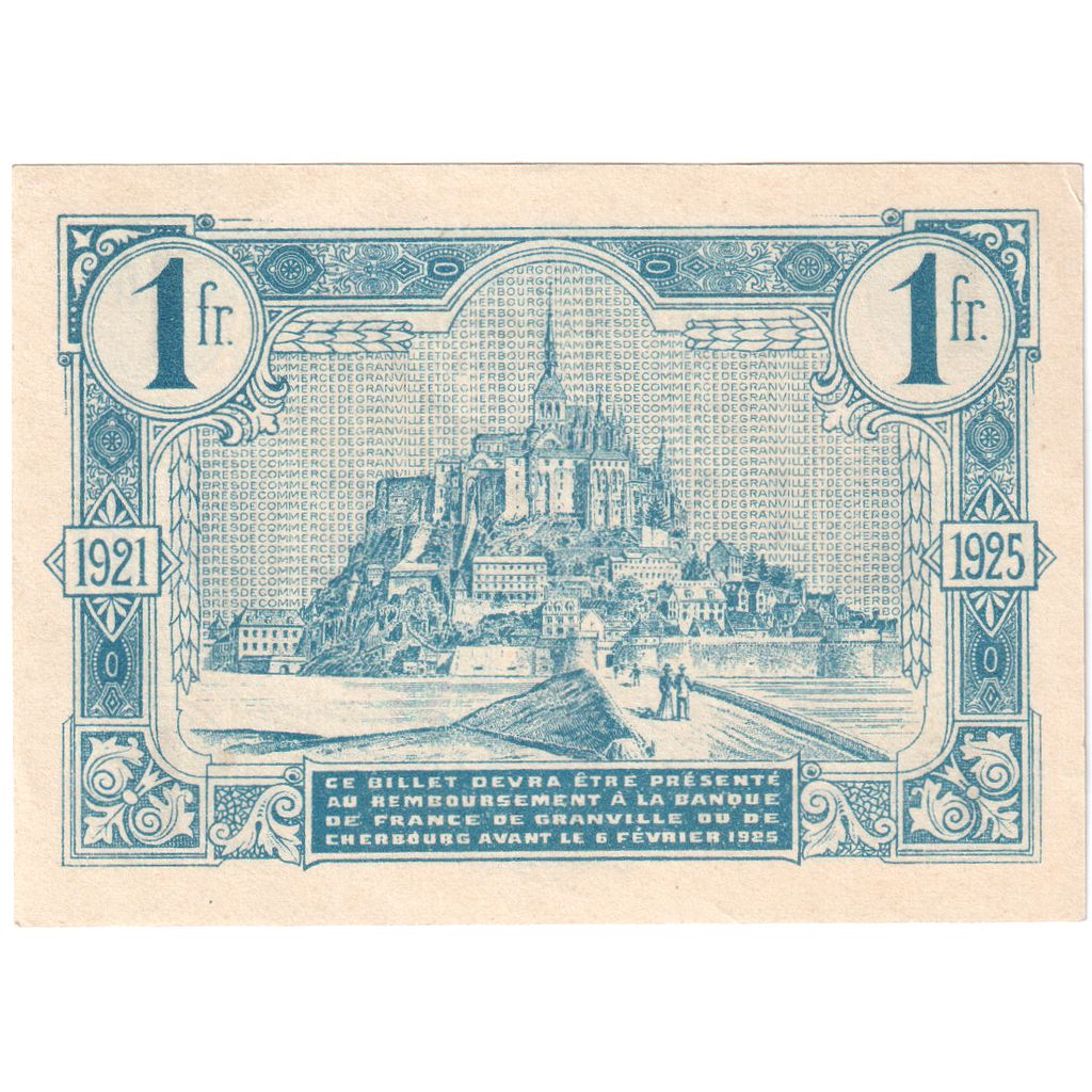France, Granville et Cherbourg, 1 Franc, 1921-09-27, 054256, EF(40-45)