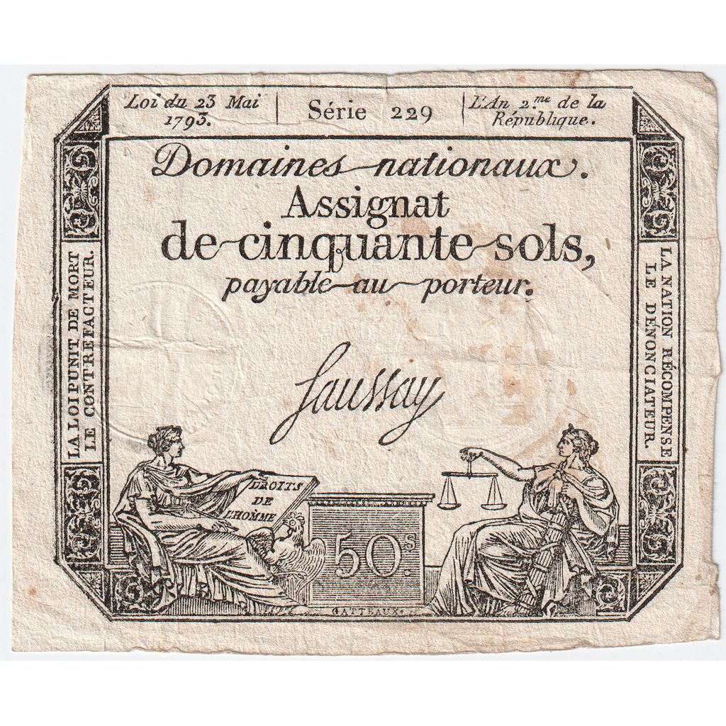 France, Assignat, 50 Sols, 23.5.1793, Faussay