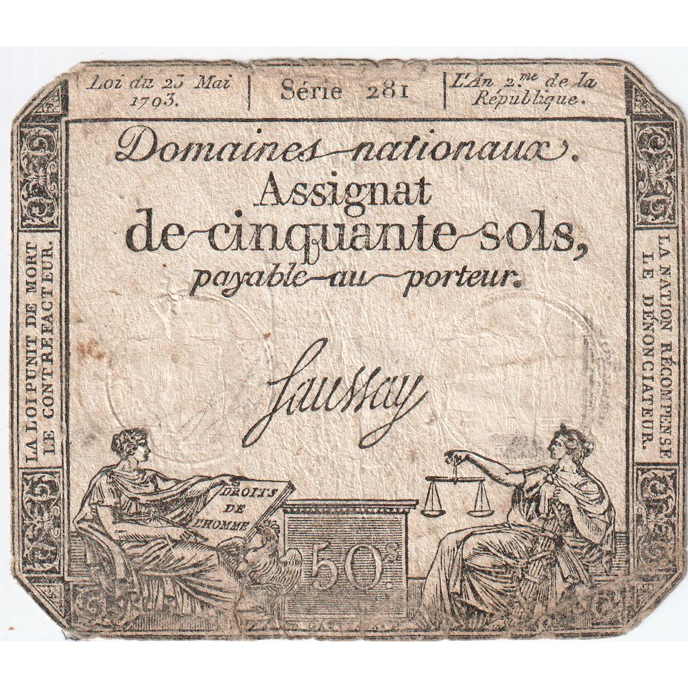 France, Assignat, 50 Sols, 23.5.1793, Faussay