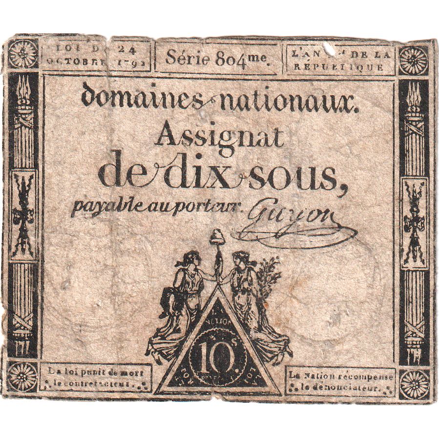 Francia, 10 Sous, 1792-10-24, Serie 804, BC
